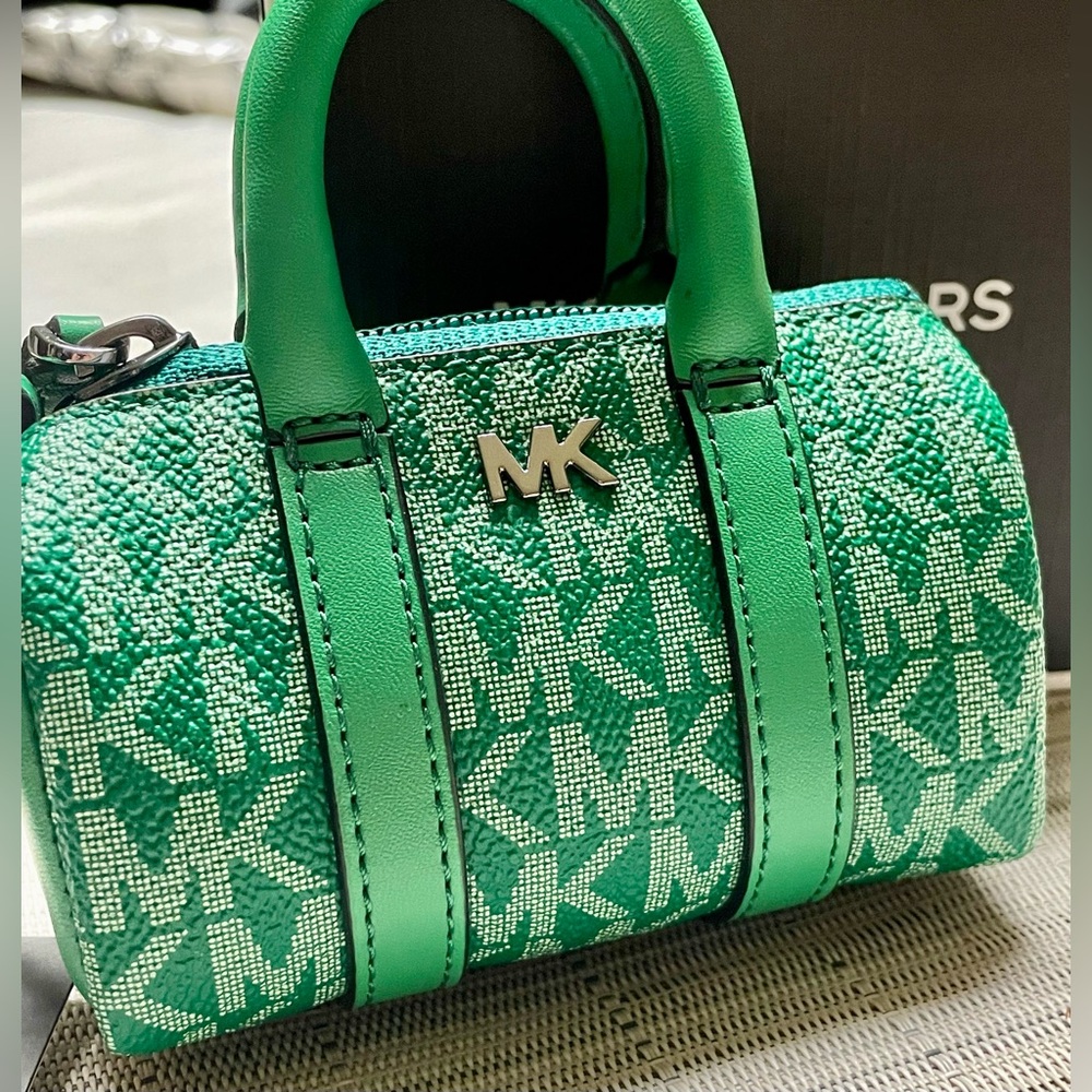 Michael Kors | Nano Green Duffle Key Fob | Monogram Canvas & Leather | NIB - Picture 7 of 14